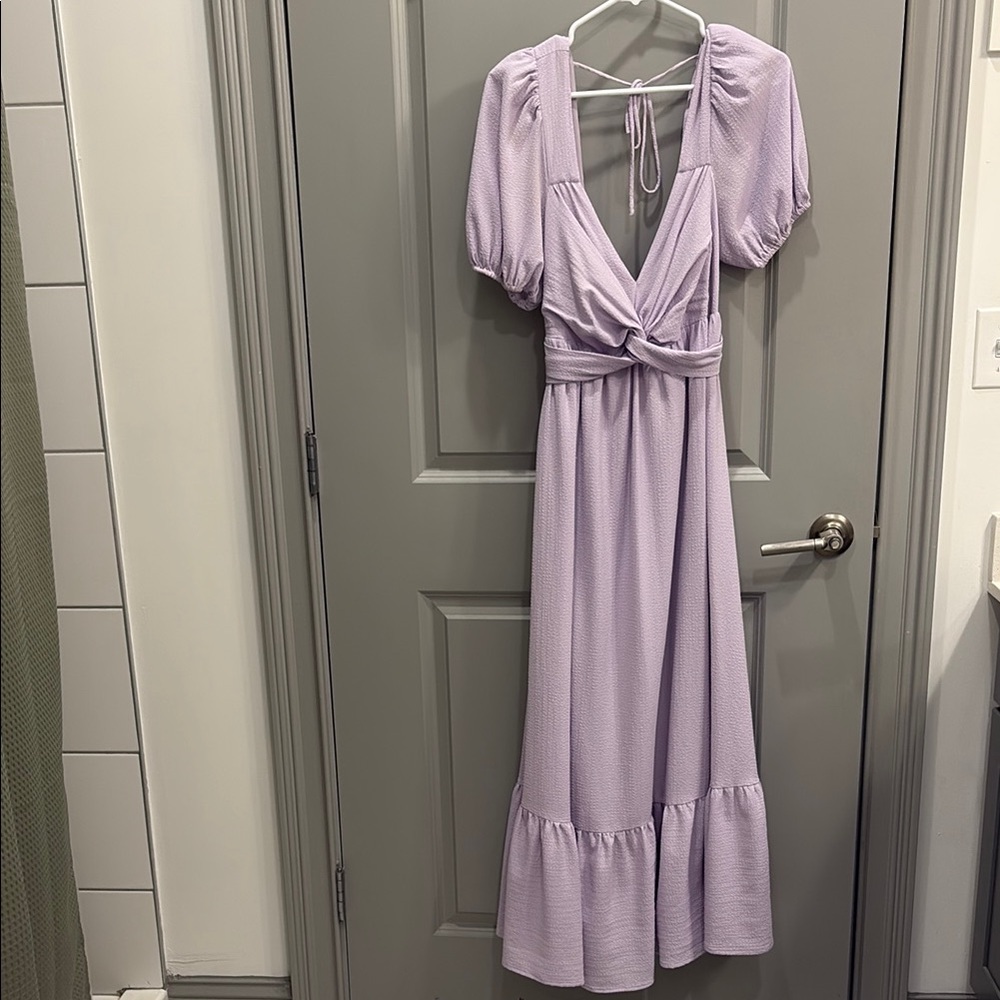 Astr Lilac Twist-Front Midi Dress